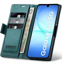 Θήκη για Samsung Galaxy A17 5G, ERBORD Glossy Litchi, πορτοφόλι με πτερύγιο, πράσινη