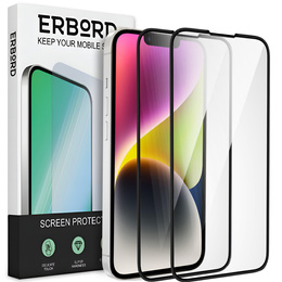 2x Μετριασμένο γυαλί για iPhone 14, ERBORD 3D πλήρης οθόνη