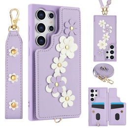 θήκη για Samsung Galaxy S24 Ultra, Leather Flower Card Slot, μωβ