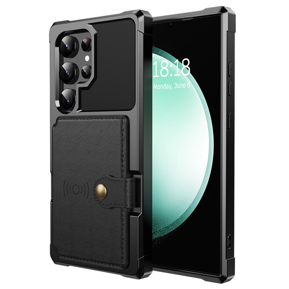 Θήκη για Samsung Galaxy S24 Ultra, Card Holder Kickstand, μαύρη