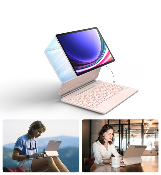 Θήκη πληκτρολογίου για Samsung Galaxy Tab S7+ / S7 FE / S9+ / S8+ / S9 FE+ / S10+, Dexnor Magnetic Keyboard Touchpad, ροζ