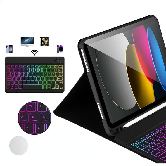 Θήκη με φωτιζόμενο πληκτρολόγιο bluetooth για iPad 10.9 2022 (10 gen.), μαύρο