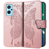 Θήκη με πτερύγιο για Realme 9i / Oppo A96, Butterfly, ροζ rose gold