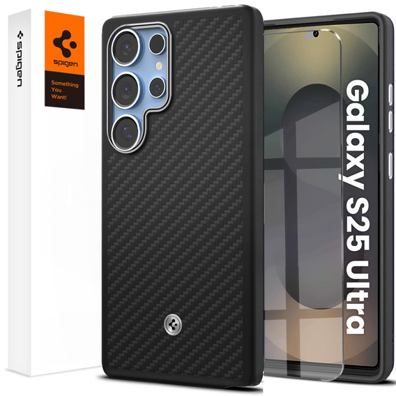 θήκη Spigen για Samsung Galaxy S25 Ultra, Enzo Aramid MagSafe, carbon μαύρη + γυαλί 9H tempered glass