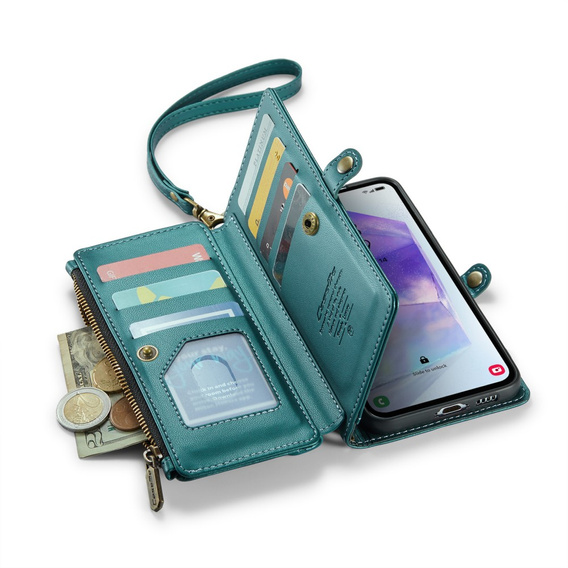 θήκη CASEME για Samsung Galaxy A55 5G, RFID Leather Wallet, με λουράκι ώμου, πράσινη