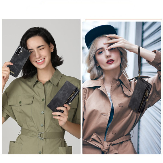 CASEME θήκη για Samsung Galaxy A56 5G, Retro Leather Wallet, με λουράκι, μαύρη