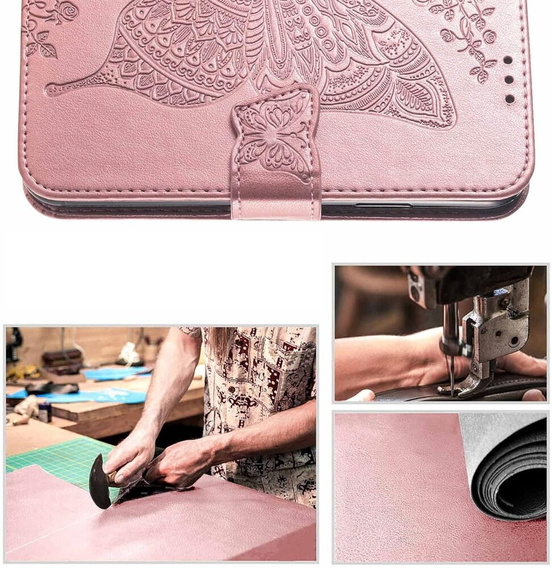 Θήκη με πτερύγιο για Motorola Moto G85, Butterfly, ροζ rose gold