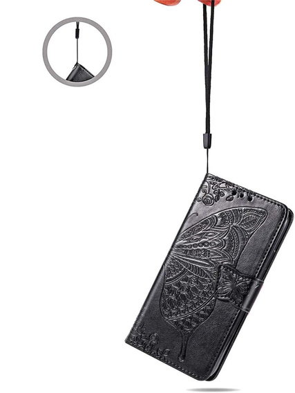 Θήκη με πτερύγιο για Motorola Moto E14, Butterfly, μαύρη