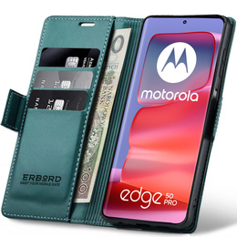 Θήκη για Motorola Edge 50 Pro, ERBORD Glossy Litchi, πορτοφόλι με πτερύγιο, πράσινη