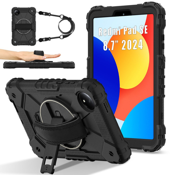 Παιδική θήκη για Xiaomi Redmi Pad SE 8.7", θωρακισμένη με λουράκι, μαύρη
