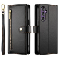 Θήκη με πτερύγιο για Samsung Galaxy S25, Wallet Zipper Pocket, μαύρη