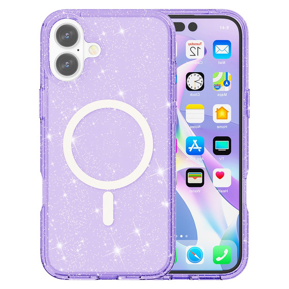 Θήκη για iPhone 17, για MagSafe, glitter, ημιδιαφανές μοβ