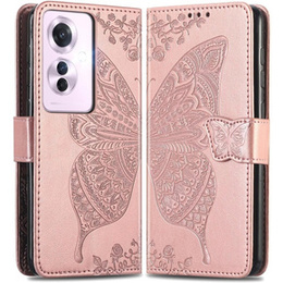Θήκη με πτερύγιο για Oppo Reno 11F 5G, Butterfly, ροζ rose gold