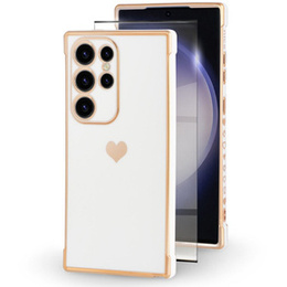 Θήκη για Samsung Galaxy S23 Ultra, Electro heart, λευκή + Full Glue Ceramic Glass