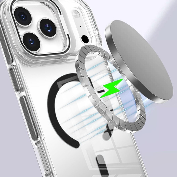 Θήκη για iPhone 17 Pro, για MagSafe, με βάση, διάφανη με μαύρα ένθετα