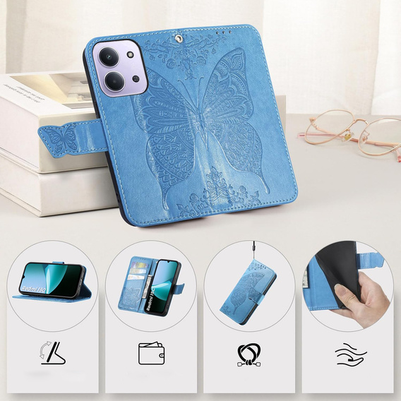 Θήκη με πτερύγιο για Xiaomi Redmi 15C 4G/LTE, Butterfly, μπλε