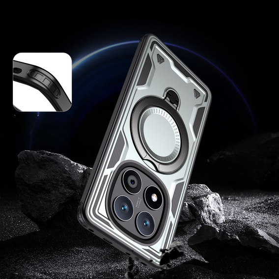 Θήκη για Xiaomi Redmi Note 14 Pro 5G /  Poco X7 5G, Στρατιωτικό MagSafe, γκρι + γυαλί 9H