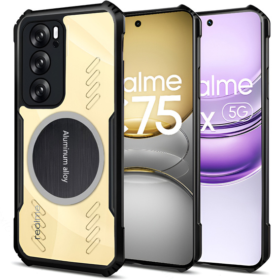 Θήκη για Realme 14X / Realme C75, με μαγνητική πλάκα, διαφανής / μαύρη