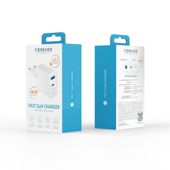 Φορτιστής δικτύου GaN 45W USB-C + USB