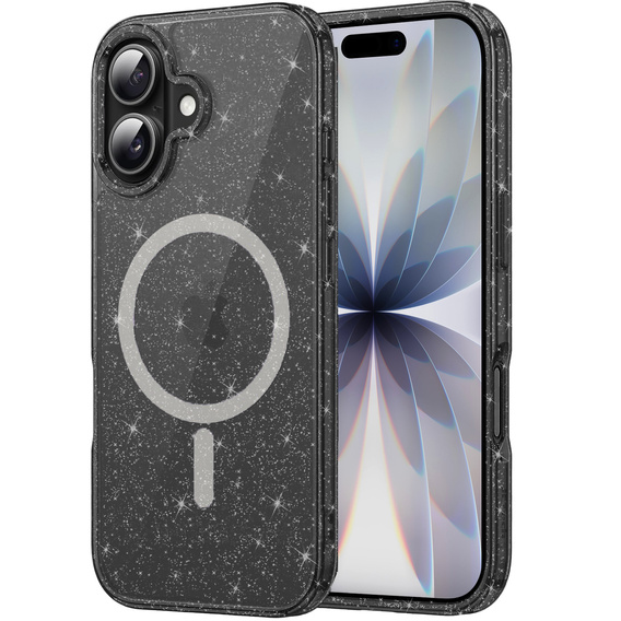 Θήκη για iPhone 17, για MagSafe, glitter, ημιδιαφανές μαύρο