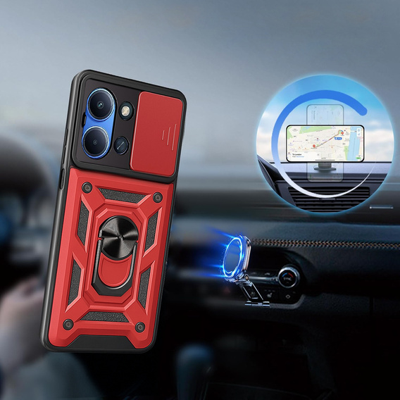 Θωρακισμένη θήκη για Xiaomi Redmi 15C 4G/LTE, με προστασία κάμερας, με βάση, κόκκινο