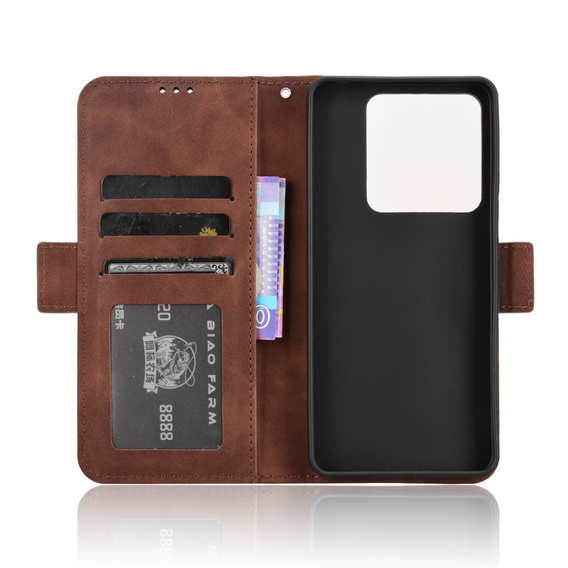 Θήκη με πτερύγιο για Xiaomi Poco M7 Pro 5G, Card Slot, καφέ