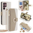 θήκη Wallet Zipper Pocket flip για το Samsung Galaxy S24 Ultra, Wallet Zipper Pocket, με καθρέφτη, λευκή