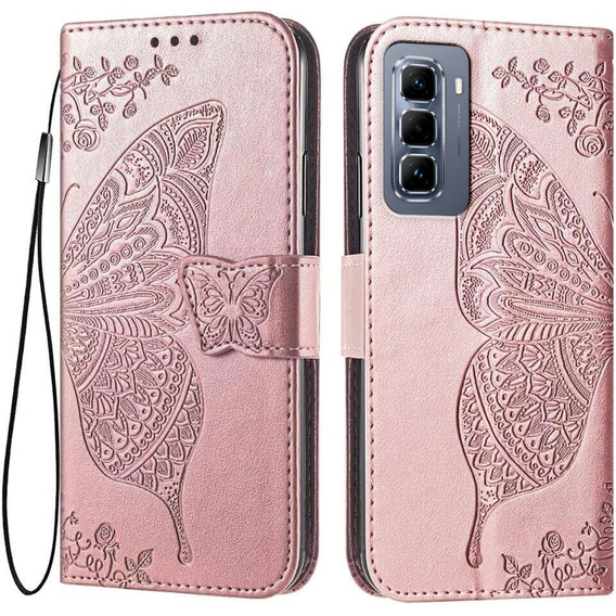 Θήκη με πτερύγιο για Infinix Hot 50 Pro 4G, Butterfly, ροζ rose gold
