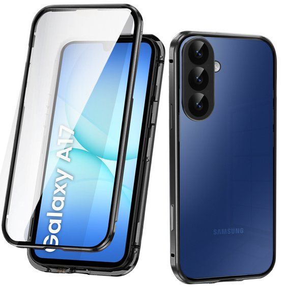 Θήκη για Samsung Galaxy A17 5G, Μαγνητικό διπλό γυαλί, διάφανη με μαύρες πλευρές
