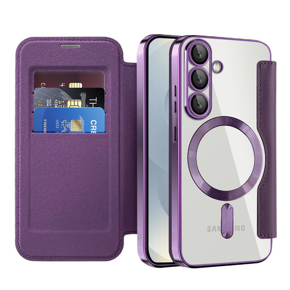 Θήκη με πτερύγιο για Samsung Galaxy S25, RFID Wallet MagSafe CamShield, μωβ