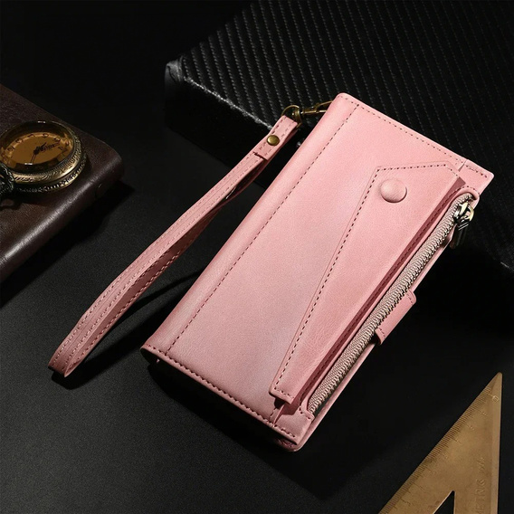 Θήκη με πτερύγιο για Honor Magic 6 Lite 5G, Wallet Zipper Pocket, ροζ