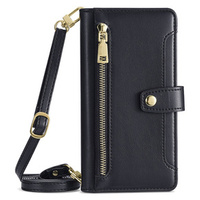 Θήκη με πτερύγιο για iPhone 15, Wallet Zipper Pocket, μαύρη