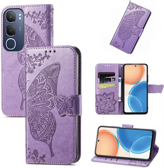 Θήκη με πτερύγιο για Vivo Y19s, Butterfly, μωβ