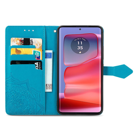 Θήκη με πτερύγιο για Motorola Edge 50 Pro, Mandala, μπλε