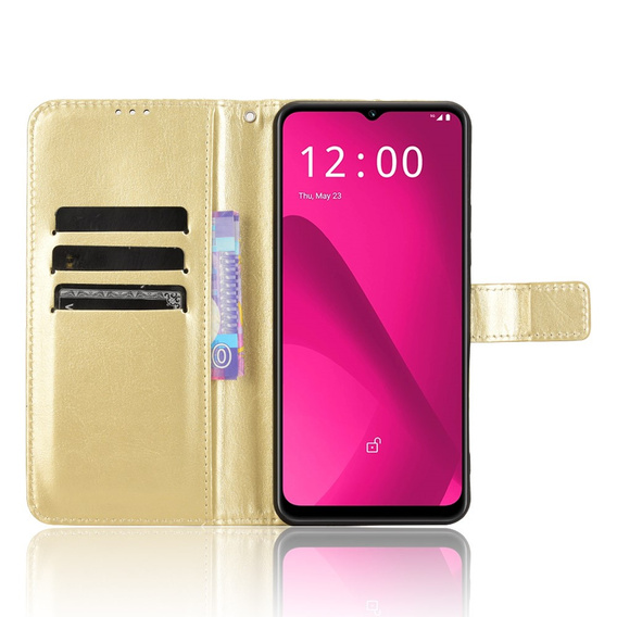 Θήκη με πτερύγιο για T Phone 2 5G, Crazy Horse Wallet, χρυσή