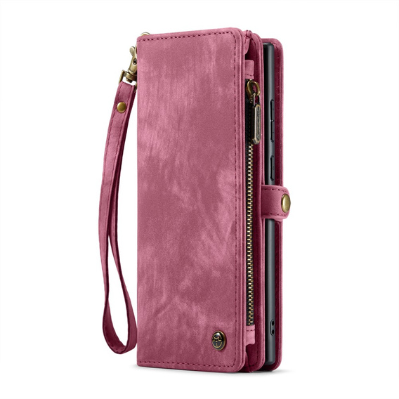 CASEME θήκη για Samsung Galaxy S25 Ultra, Retro Leather Wallet, με λουράκι, κόκκινη