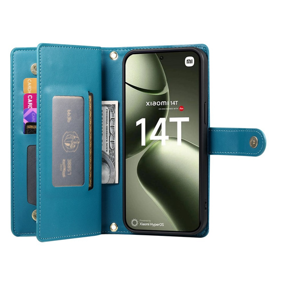 Θήκη με πτερύγιο για Xiaomi 14T, Wallet Zipper Pocket, μπλε
