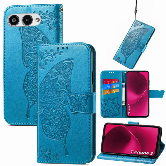 Θήκη με πτερύγιο για T Phone 3 5G, Butterfly, μπλε