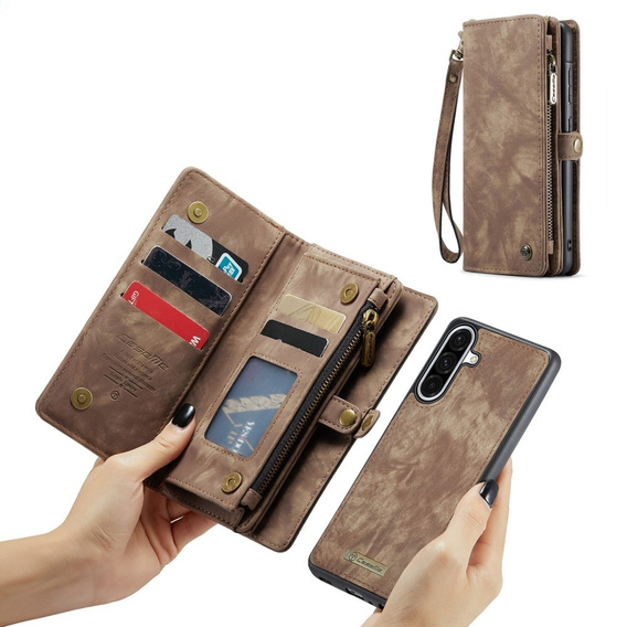 CASEME θήκη για Samsung Galaxy A56 5G, Retro Leather Wallet, με λουράκι, καφέ