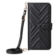 Θήκη με πτερύγιο για Samsung Galaxy S25 Edge, Crossbody Leather Wallet, μαύρη