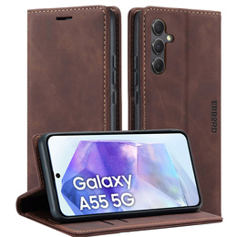 Θήκη για Samsung Galaxy A55, ERBORD Vintage, καφές + Γυαλί για την οθόνη