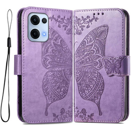 Θήκη με πτερύγιο για Oppo Reno 13, Butterfly, μωβ