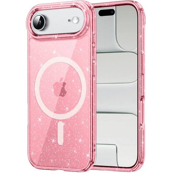 Θήκη για iPhone Air, για MagSafe, glitter, ημιδιαφανές ροζ