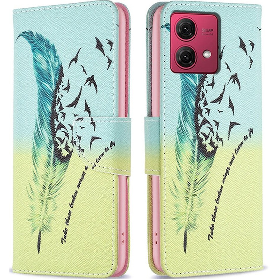 Θήκη με πτερύγιο για Motorola Moto G84 5G, Wallet, feather, μπλε