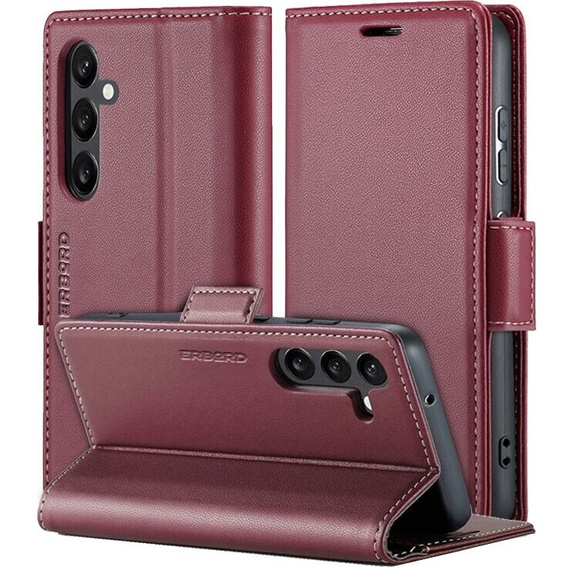 Θήκη για Samsung Galaxy S23 FE, ERBORD Glossy Litchi, πορτοφόλι με πτερύγιο, κόκκινη