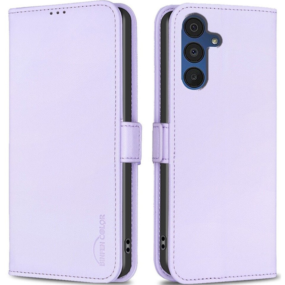 Θήκη με πτερύγιο για Samsung Galaxy A15, BINFEN Wallet, μωβ + γυαλί 9H 