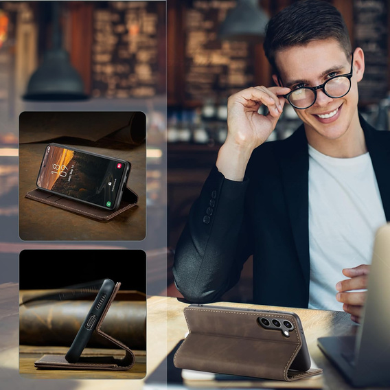 Θήκη για Samsung Galaxy A16, ERBORD Vintage, πορτοφόλι με πτερύγιο, καφές