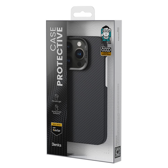 θήκη BENKS Kevlar για iPhone 15 Plus, Carbon Fiber, μαύρη