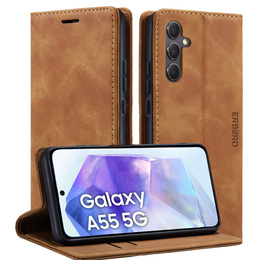 Θήκη για Samsung Galaxy A55, ERBORD Vintage, καφέ + Γυαλί για την οθόνη