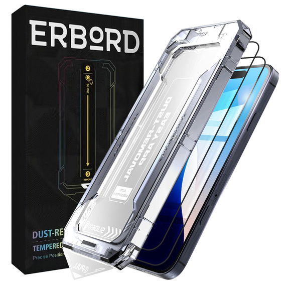 2x Μετριασμένο γυαλί για iPhone 16 Pro, ERBORD Easy App Full Screen Protector